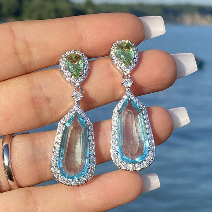 Aquamarine Zirconia Wedding Earrings