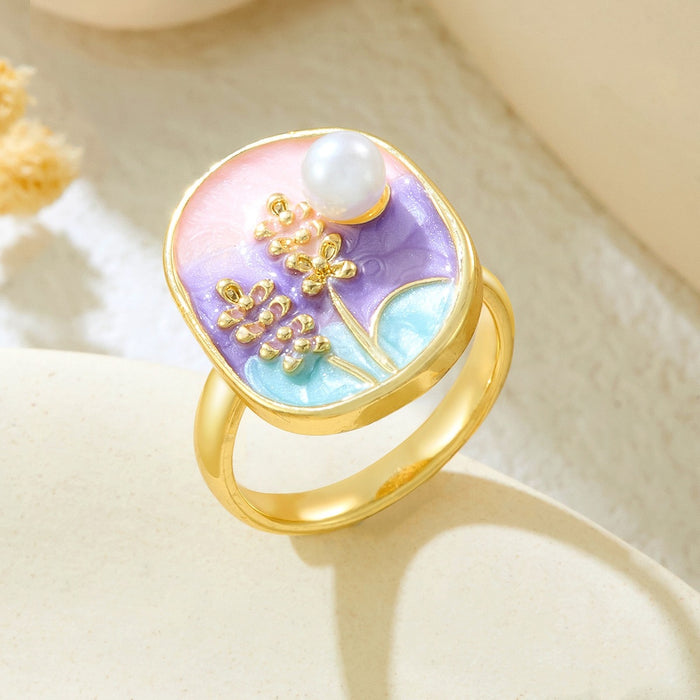 Wholesale copper micro-inlaid enamel painted drip flower open ring