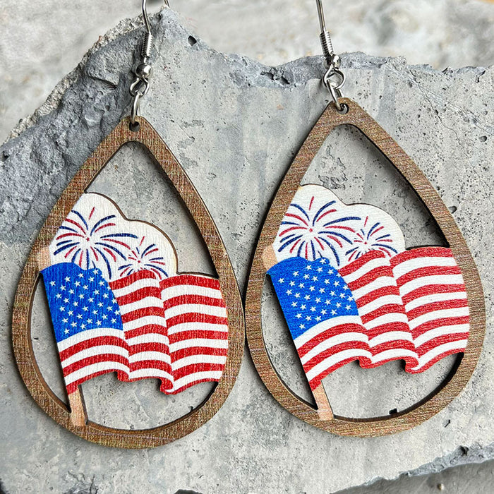 Wooden flower patriotic earrings