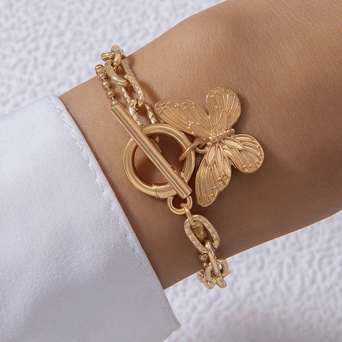 Sequin Butterfly Multi-Layered Bracelet Set with Inlaid Shell Charm