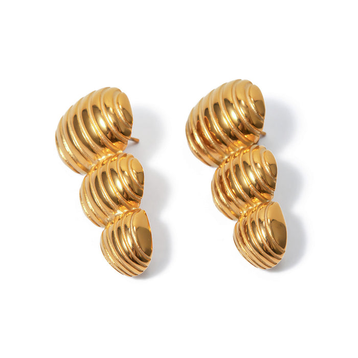 Trending European 18K Gold Plated Stainless Steel Peanut Striped Earrings - Non-Fading Jewelry for Women