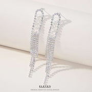 Geometric alloy diamond and rhinestone long tassel earrings