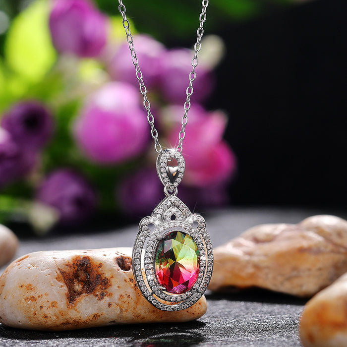 Oval zircon pendant necklace colored zircon jewelry