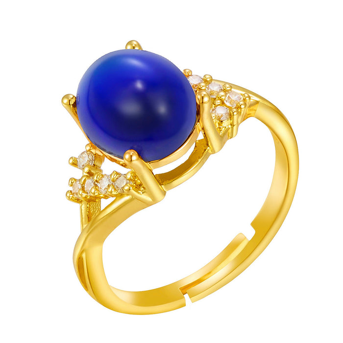 Wholesale copper diamond-set temperature-sensitive oval cabochon open ring