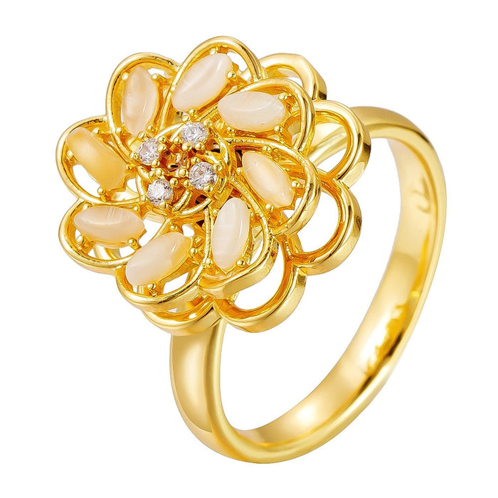 Wholesale copper micro-set zircon cat's eye flower rotating ring