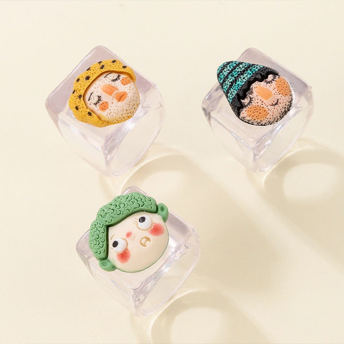 Colorful resin clown ring five-piece acrylic cartoon doll combination