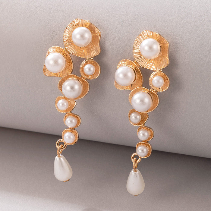 Lotus leaf pearl inlaid earrings geometric irregular light luxury earrings