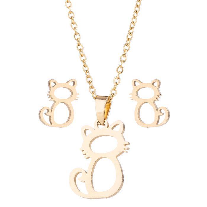 Cat Jewelry Set - Elegant Necklace and Earrings for a Chic Look