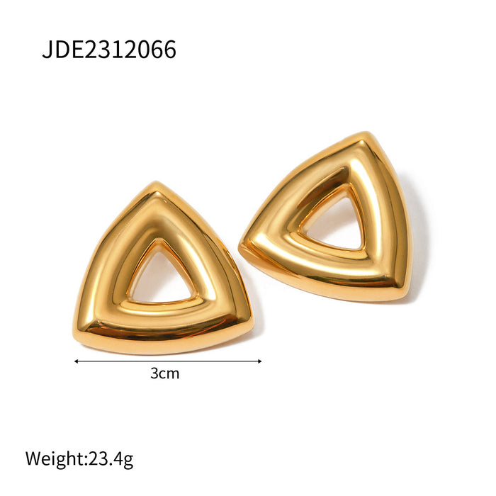 Pendientes triangulares huecos de acero inoxidable en oro de 18 quilates de moda europea: joyería minimalista de acero y titanio