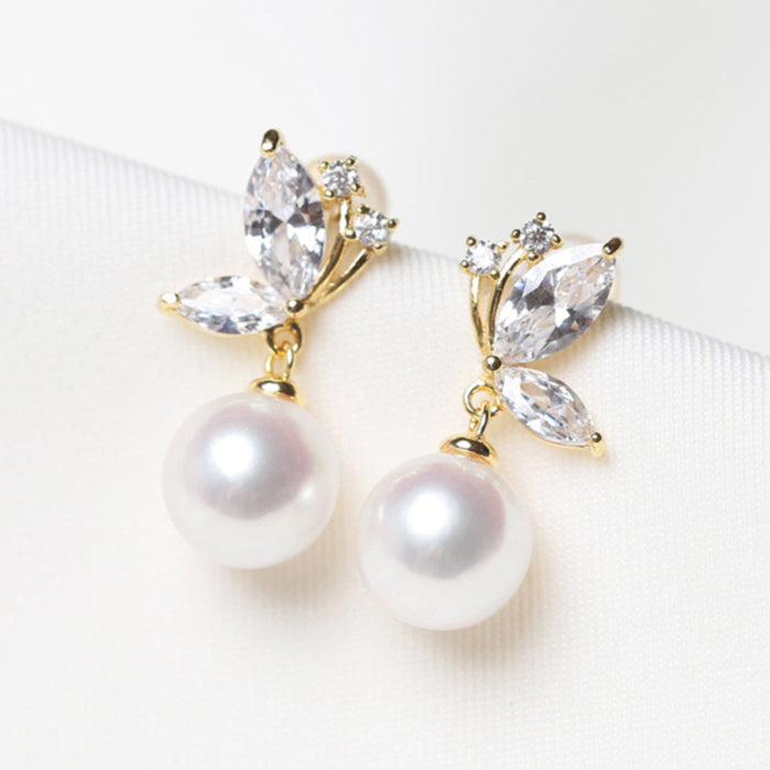 Butterfly pearl earrings, small round Chanel style earrings