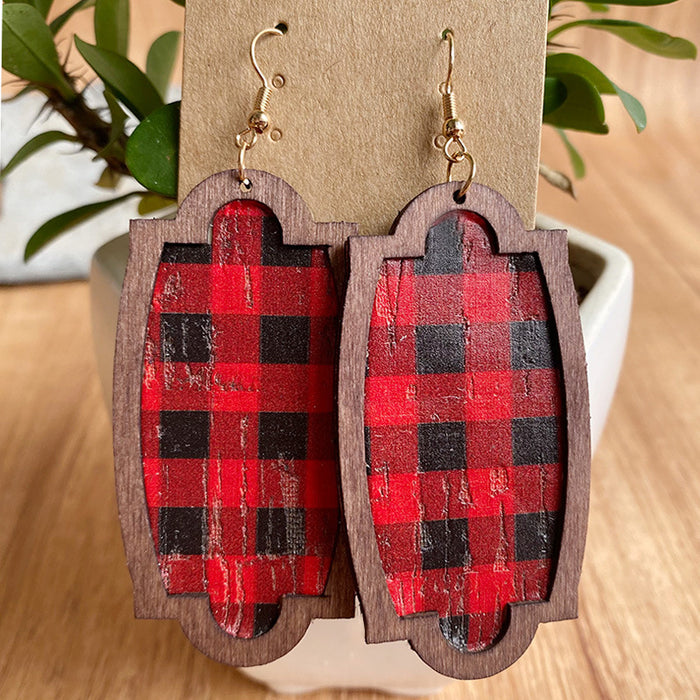 Wooden plaid earrings