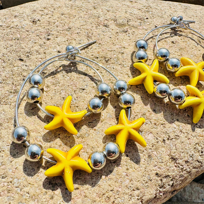 Pendientes de aro con cuentas deslizantes de playa con forma de estrella de mar