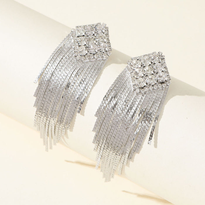 Long Rhinestone Tassel Earrings - Trendy Claw Chain Dangle Earrings for Elegant Evenings