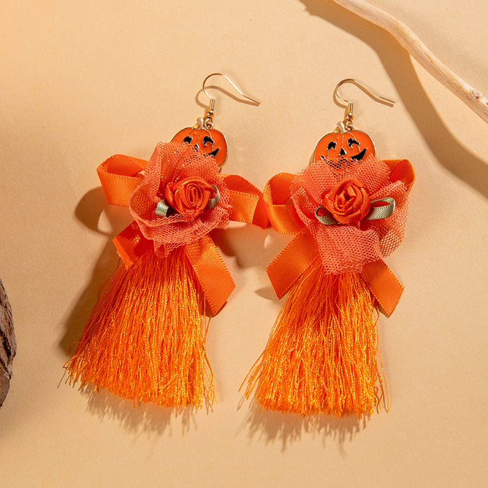 Halloween Oil Drop Pumpkin Tassel Earrings Creative Bowknot Rose Earrings