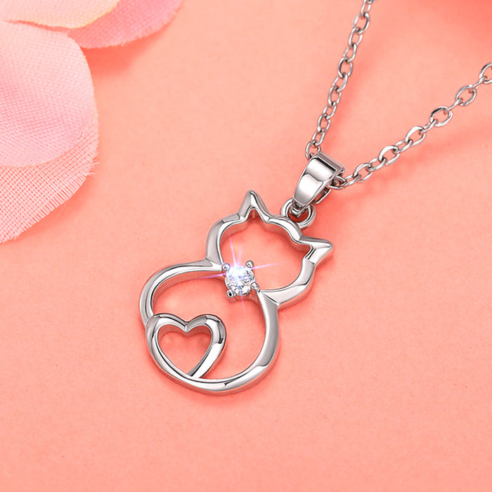 Hollow Kitten Pendant Japanese and Korean Style Heart Shaped Accessory Necklace