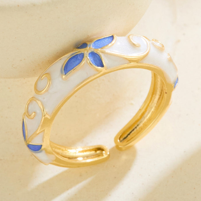 Wholesale colored enamel dripping round irregular flower bud opening rings - wallojewerly 
