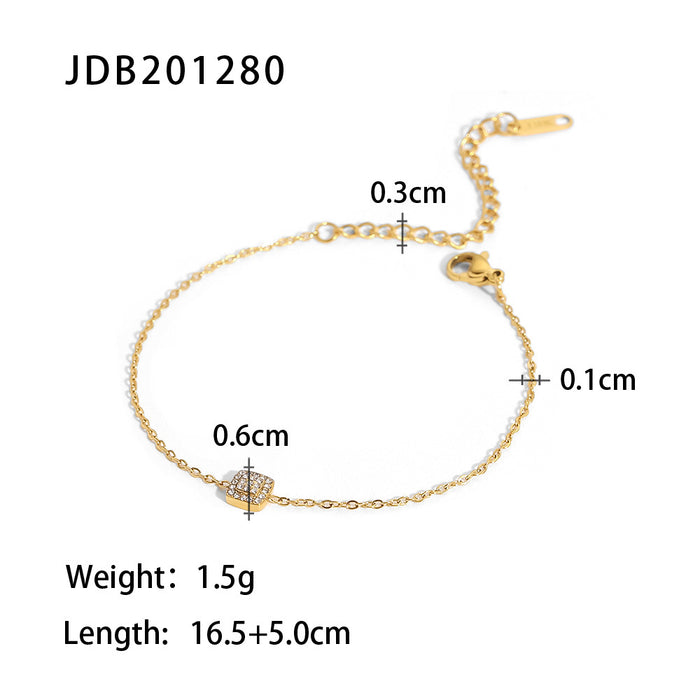 18K Gold Plated Stainless Steel Zircon Inlaid Bracelet - Stylish Fashion Jewelry for Women