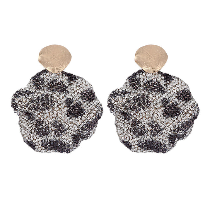 Exaggerated Leopard Print Rhinestone Earrings - Bold Metal Dangles for a Chic Look