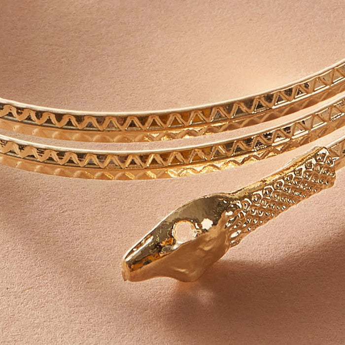 Snake Design Multi-Layer Open Cuff Bangle - Geometric Animal Three-Layer Bracelet