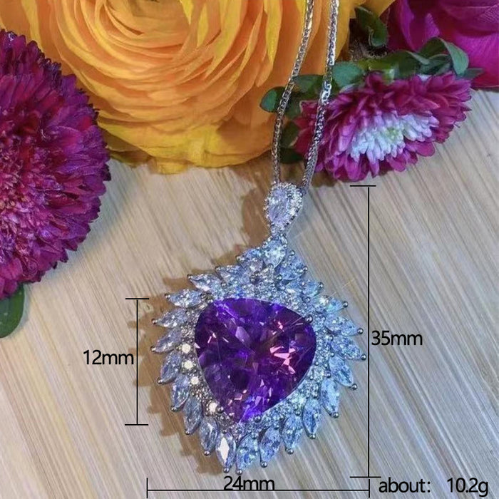 Amethyst heart pendant colored gemstone necklace women's accessories