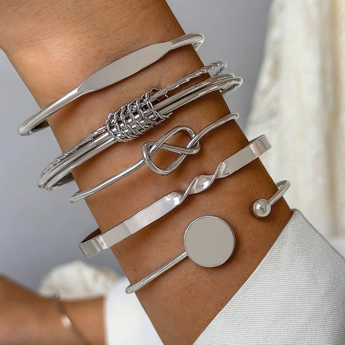 Geometric Chain and Open Cuff Bracelet Set – Metallic Minimalist Jewelry