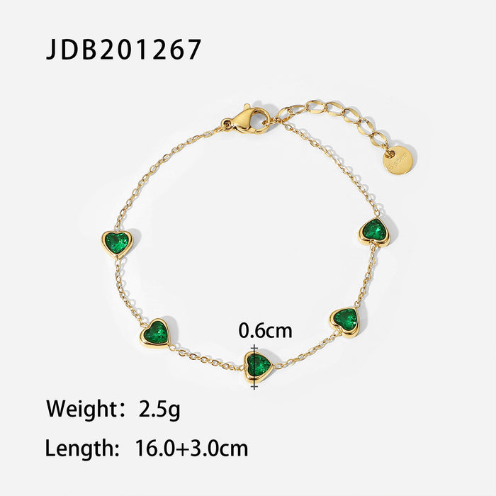Vintage Green Zircon Jewelry Set - Stainless Steel Necklace, Earrings, Bracelet, and Ring for Women - wallojewerly 
