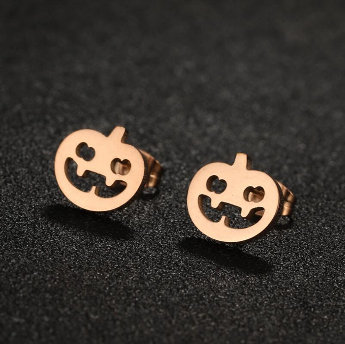 Pumpkin Face Stainless Steel Stud Earrings - Spooky Halloween Jewelry