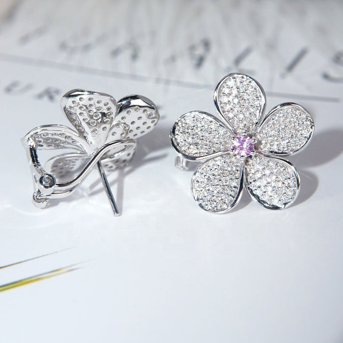 Sweet and temperament floral earrings, Korean creative pink flower earrings