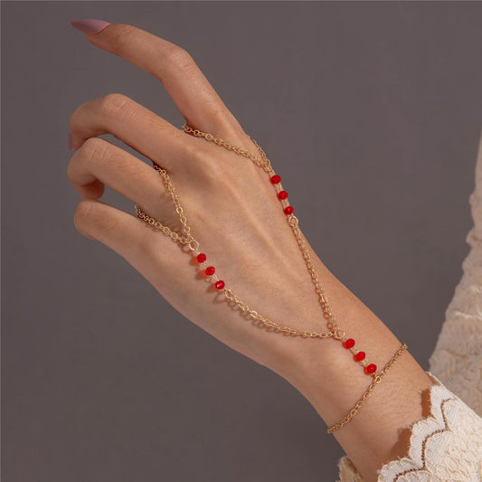 Trendy Beaded Finger Bracelet - Chic Alloy Chain Hand Jewelry