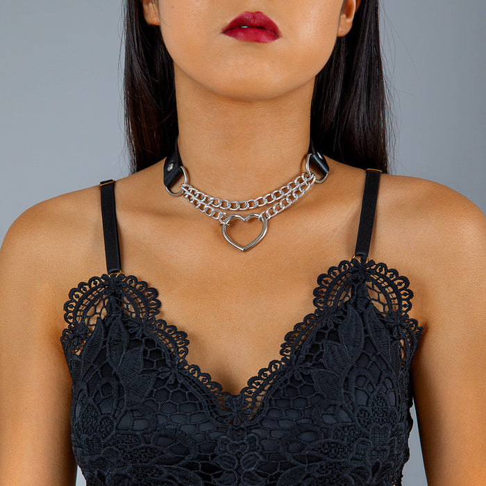 Gothic Punk Velvet Chain Necklace with Metal Choker