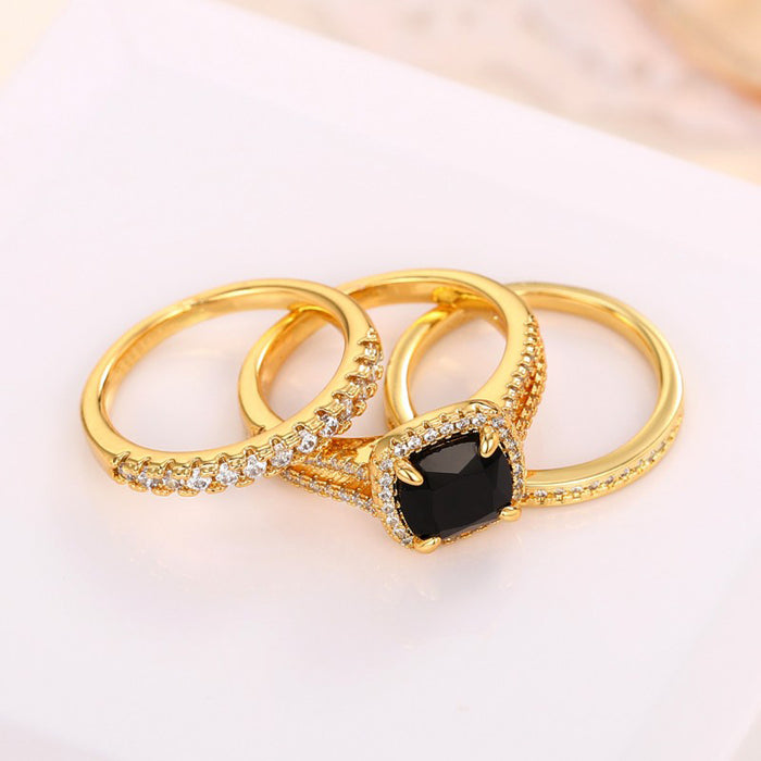 Retro square three-set ring for men and women, French luxury live ring set