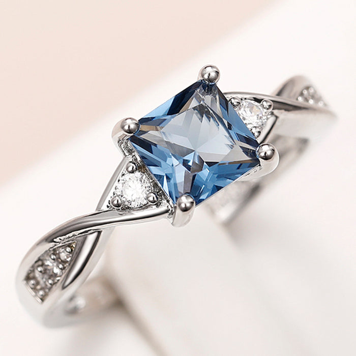 Square Blue Topaz Ring Women's  Jewelry