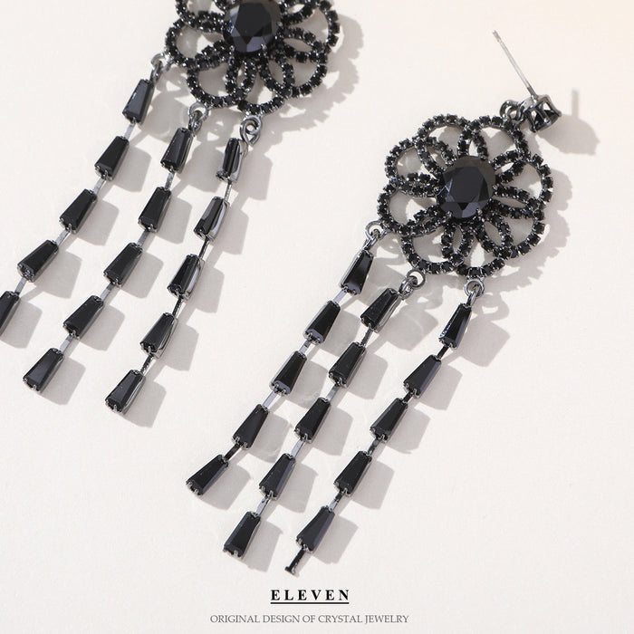 S925 Silver Needle Dreamcatcher Earrings - Long Tassel Rhinestone Jewelry for Women