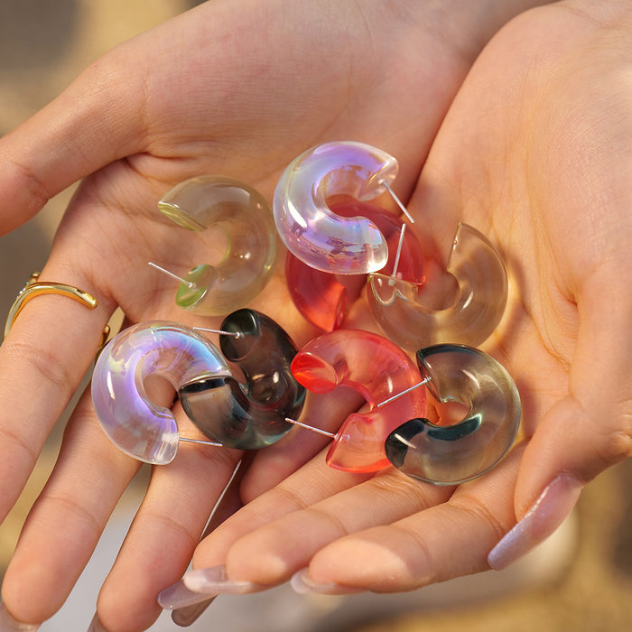 Minimalist Daily Jewelry - Transparent Eco-Friendly Resin Semi-Circle Studs with Resin Twist Earrings