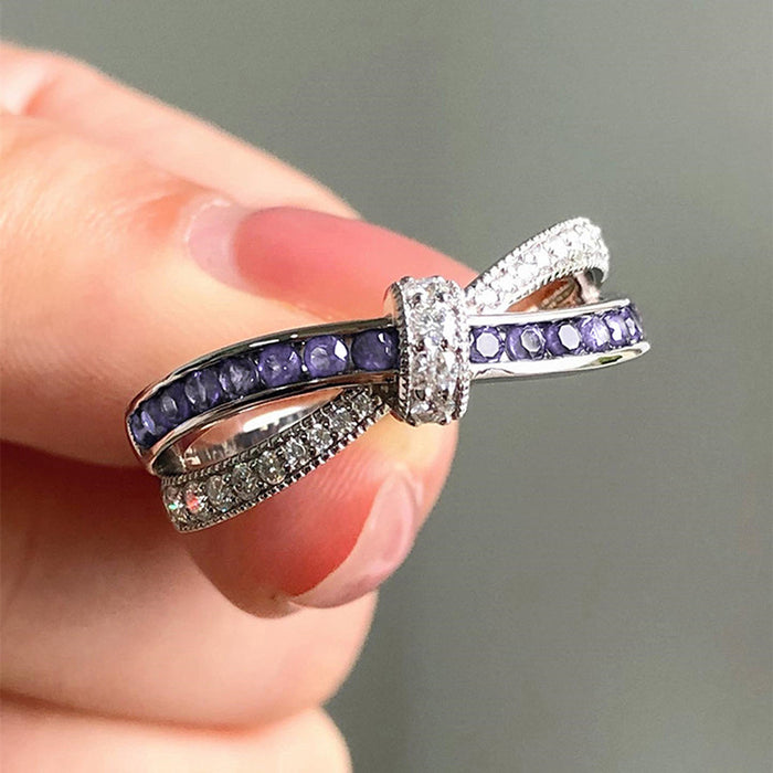 Anillo de lazo morado de moda europea y americana