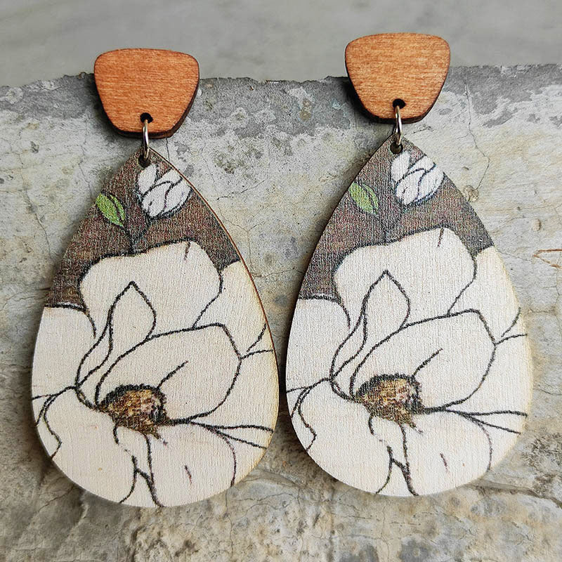Wooden sunflower earrings - wallojewerly 
