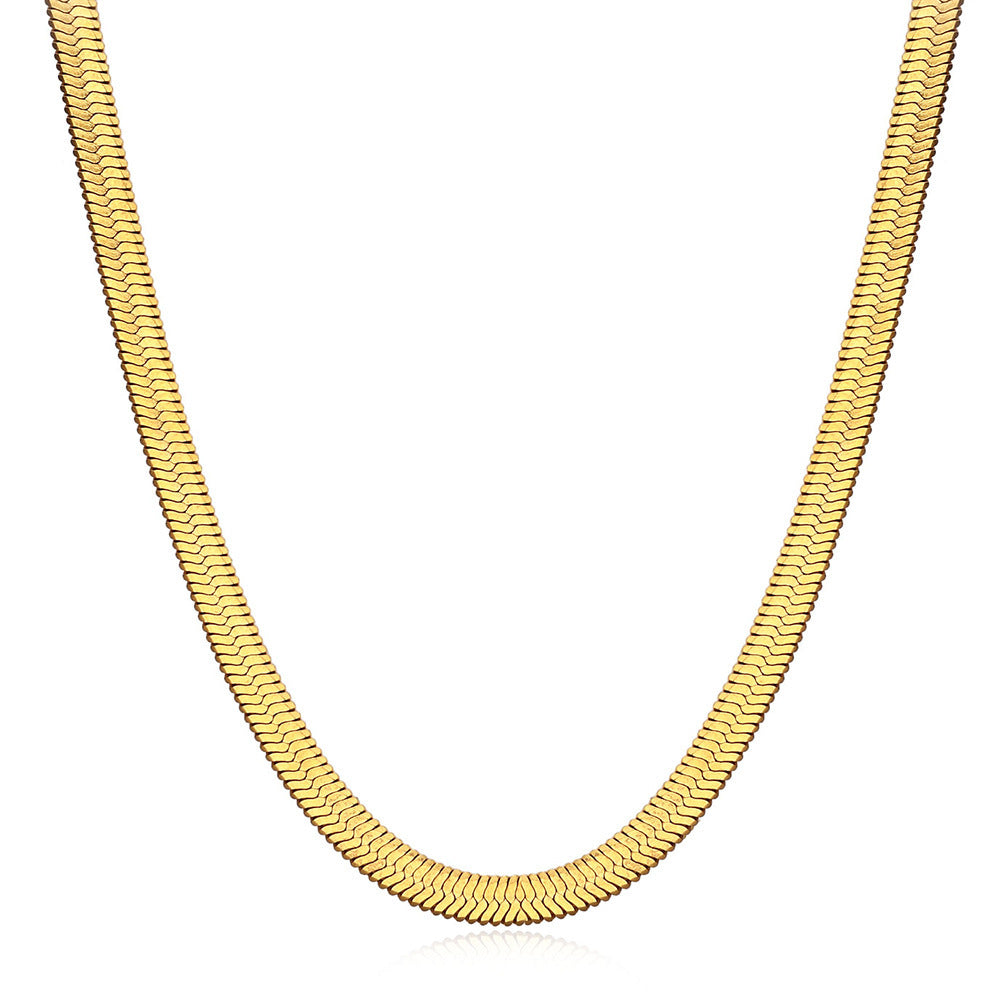 Elegant 18K Gold-Plated Stainless Steel Necklace - Popular Titanium Steel Snake Bone Chain for Layered Look