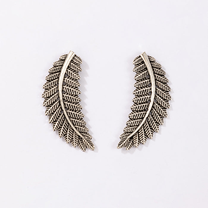 Retro leaf earrings geometric hollow exaggerated earrings