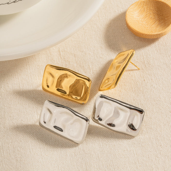 18K Gold Stainless Steel Hammered Square Earrings - Minimalist Titanium Steel Non-Fading Jewelry