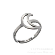 Fashionable and simple stainless steel geometric ring, star and moon open ring wholesale - wallojewerly 