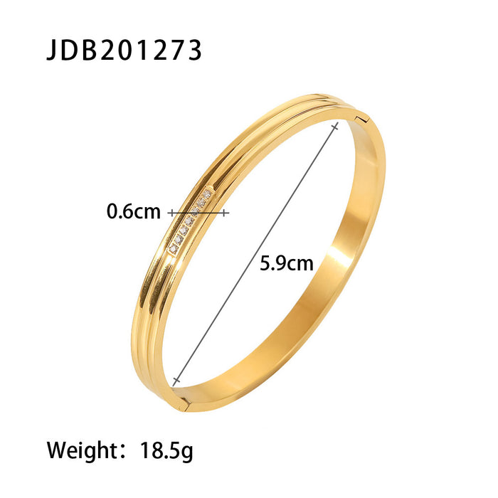 Fashionable Titanium Steel Bracelet - 18K Gold Plated Multi-Layer Ribbed White Zircon Jewelry for Women