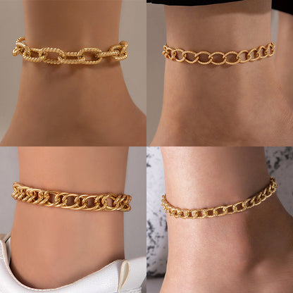 Geometric Hollow Metal Chain Punk Anklet - Fashionable Single Color Ankle Bracelet