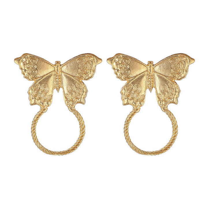 Three-dimensional butterfly pearl earrings geometric animal hoop earrings