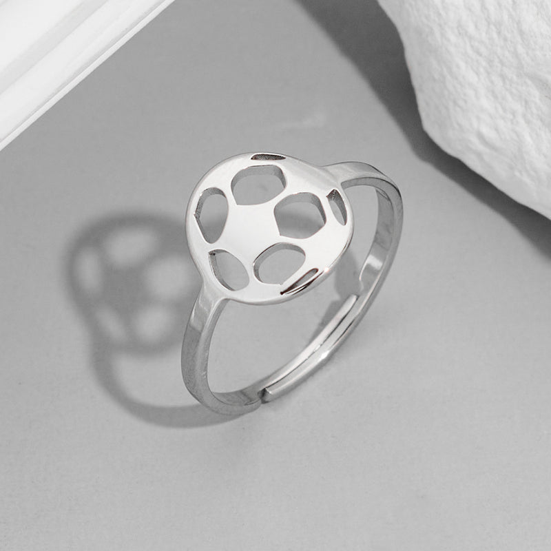 Stainless steel football ring, simple geometric round open ring wholesale - wallojewerly 