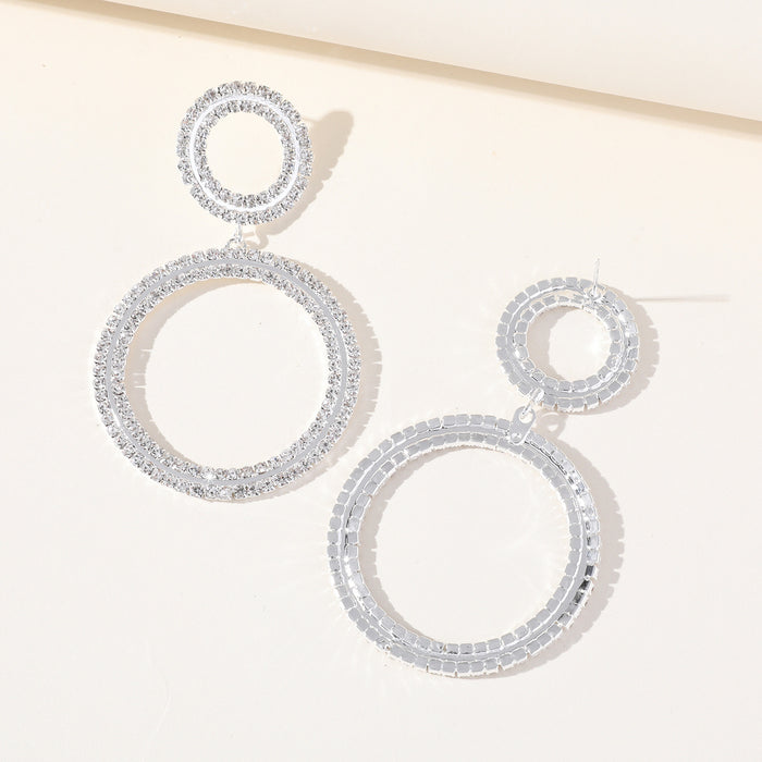 Double Circle Rhinestone Earrings - Trendy S925 Silver Needle Dangles for a Chic Look