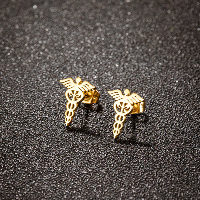 Snake Caduceus Wings Earrings, Vintage Stainless Steel Fashion Medical Symbol Nurse Doctor Titanium Steel Jewelry Wholesale
