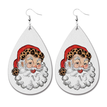 Christmas PU Leather Earrings with Plaid, Reindeer, and Santa Teardrop Design