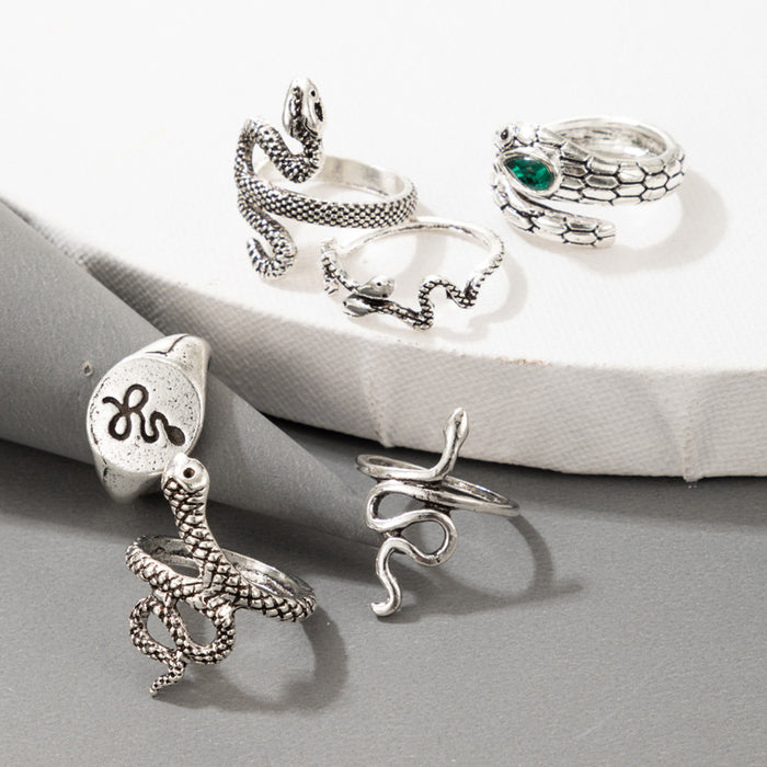 Fashionable geometric snake ring set of 6, creative zodiac design