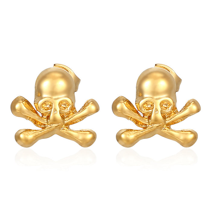 Skull ear bone studs 18K gold stainless steel punk style earrings