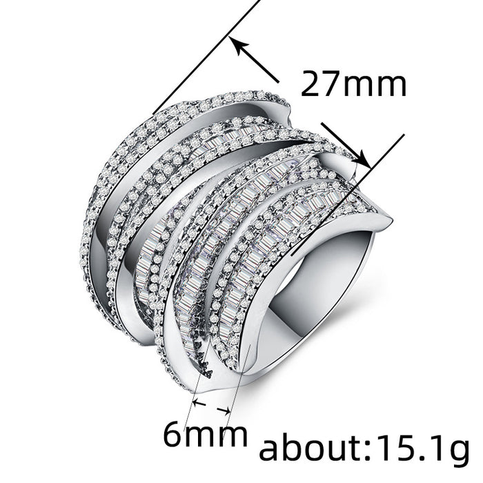 Geometric line full diamond full zircon ring ladies high-end accessories